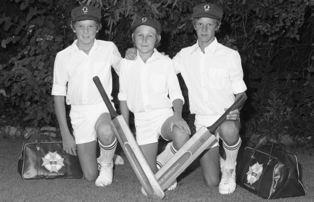 Three young cricketers, Ipswich, Queensland, January 1978