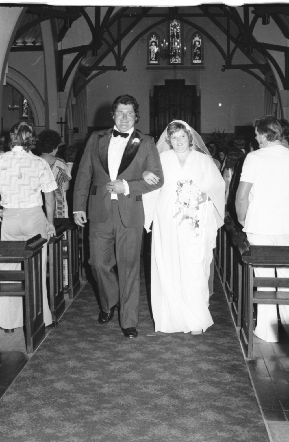 Newlywed couple at St Paul's Anglican Church, Ipswich, Queensland, January 1978