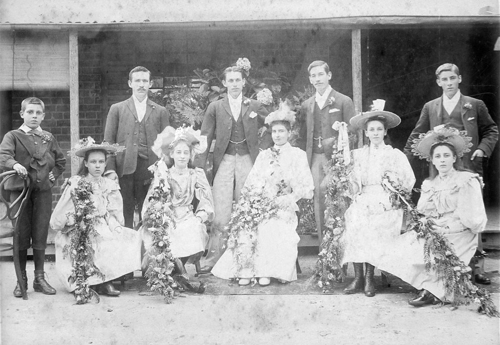 Wedding party of Sarah Ann Fox and Sydney Smith Hooper, Ipswich, 1895