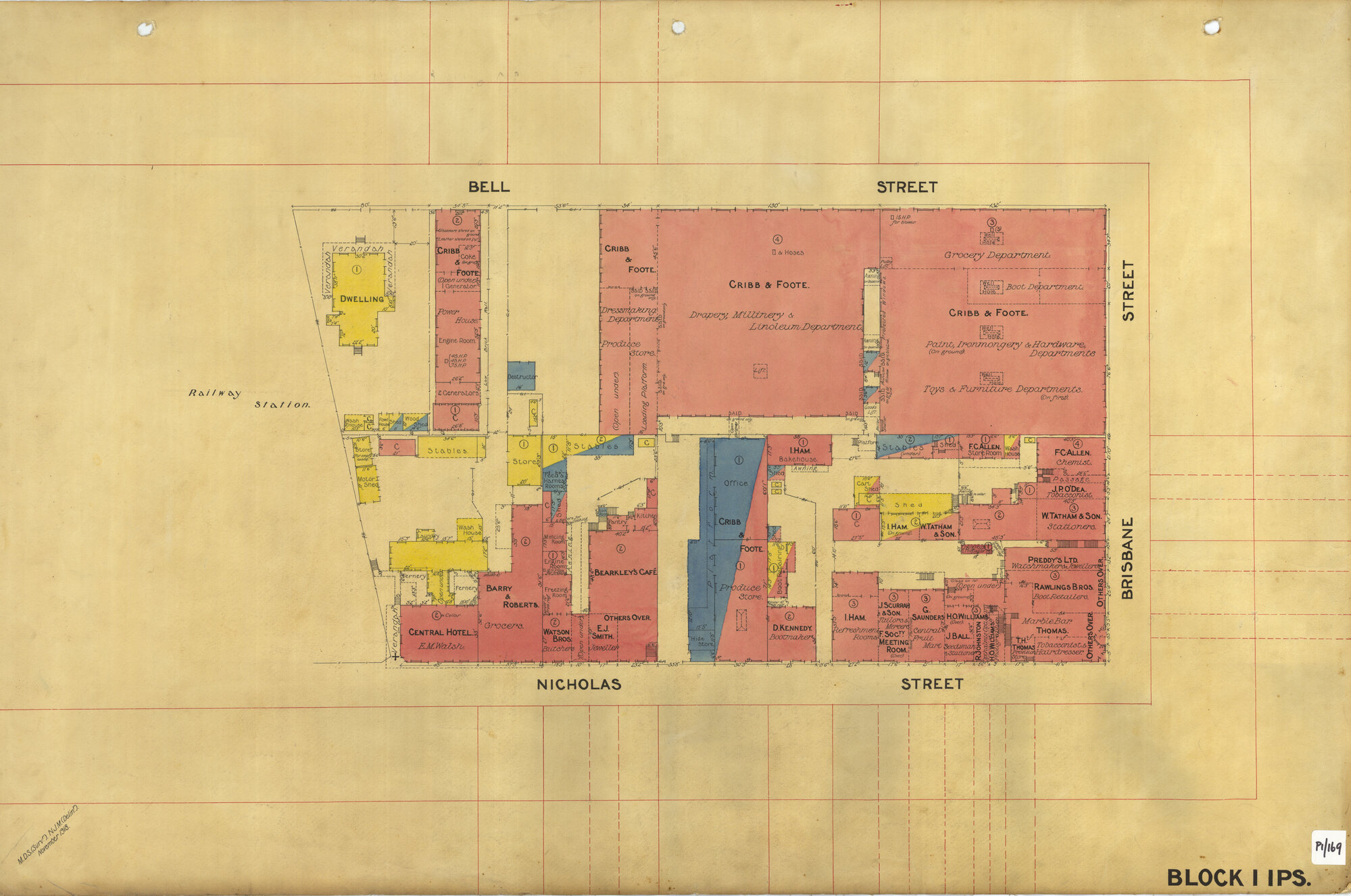 1918 Block Map - Bell, Brisbane &amp; Nicholas Streets