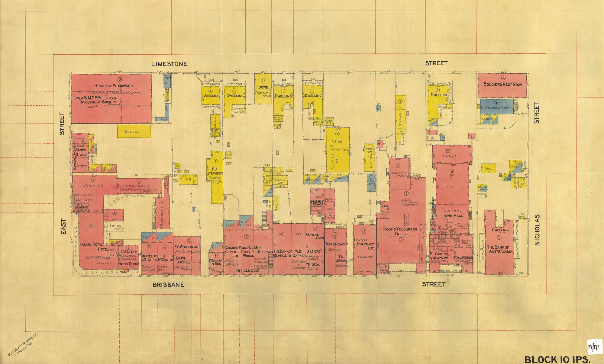 1918 Block Map - East, Limestone, Brisbane &amp; Nicholas Streets