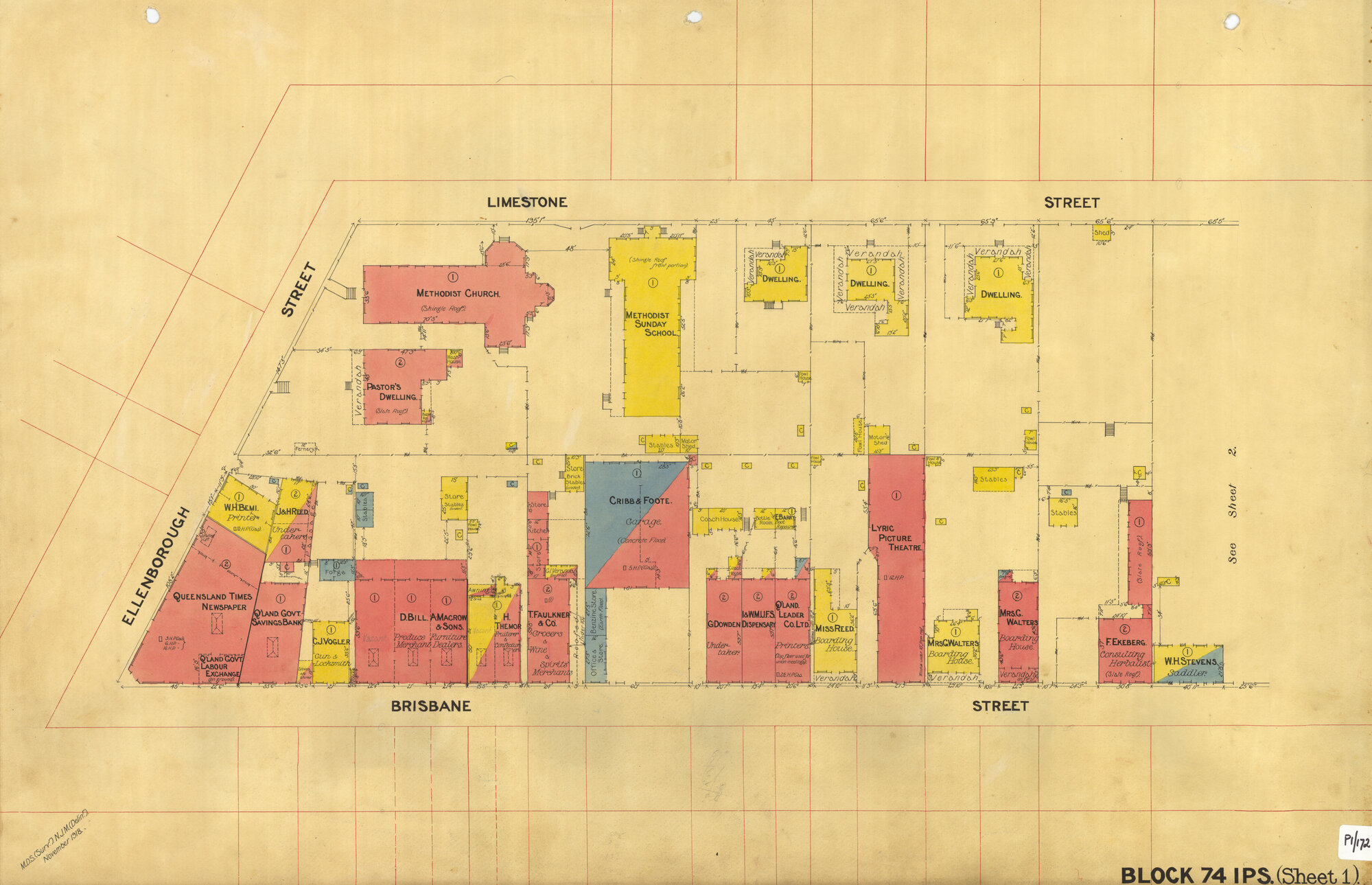 1918 Block Map - Limestone, Ellenborough &amp; Brisbane Streets
