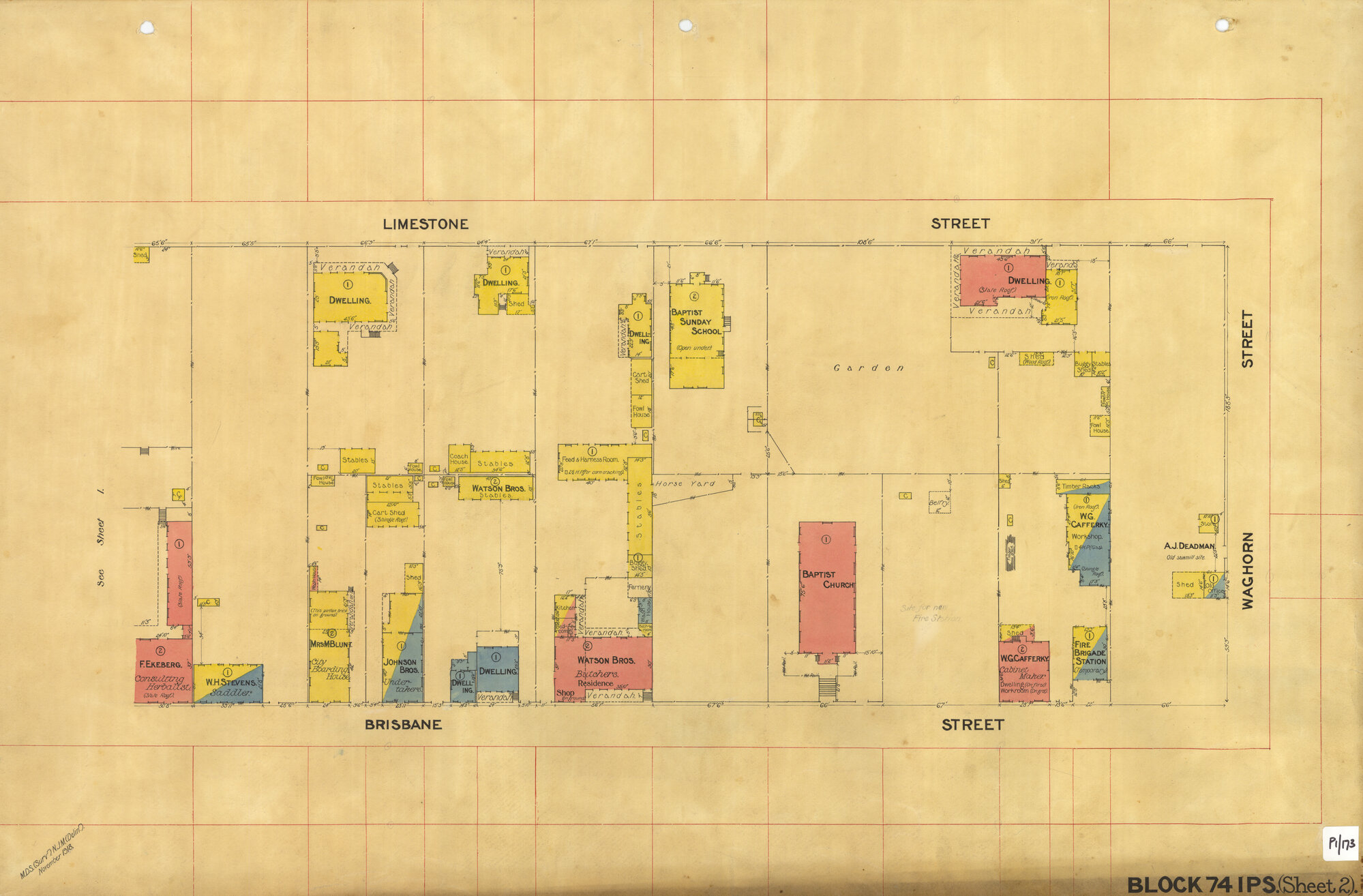 1918 Block Map - Limestone, Waghorn &amp; Brisbane Streets