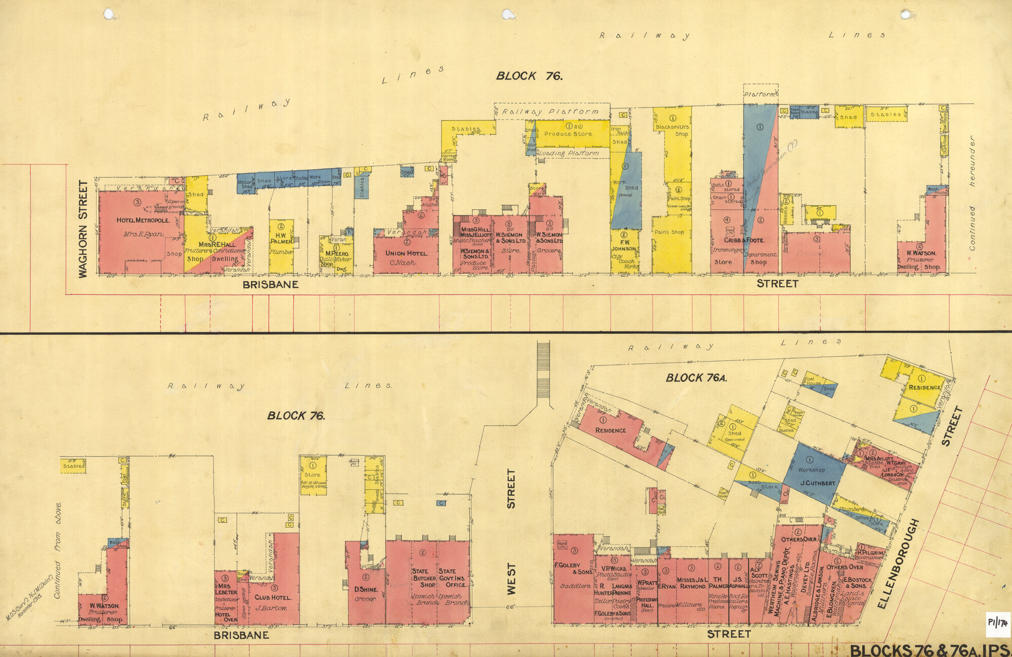 1918 Block Map - Ellenborough, West, Waghorn &amp; Brisbane Streets