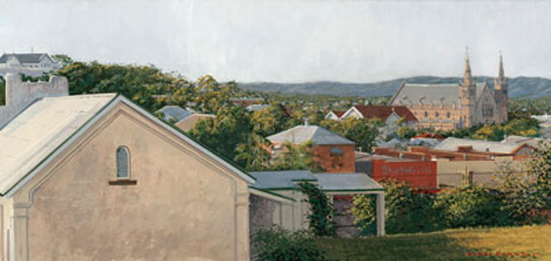 Painting by Alan Purnell Looking towards St Mary's Catholic Church Ipswich,  2009