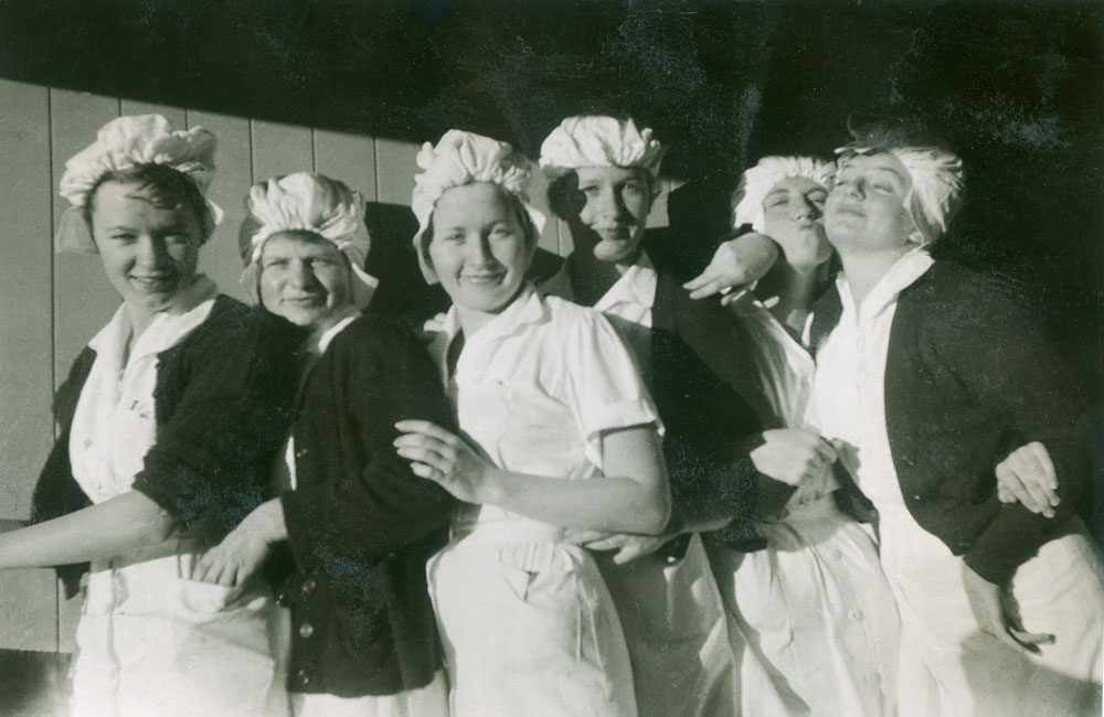 Night nurses having fun with a camera, Ipswich, 1950s