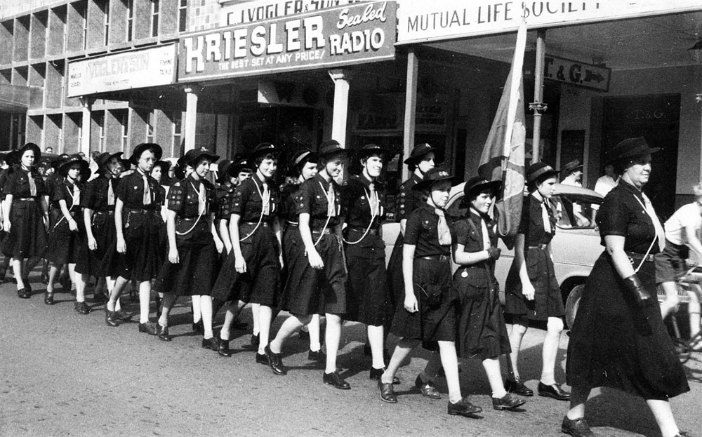 Ipswich girl guides during ANZAC Day Parade, Ipswich, 1958