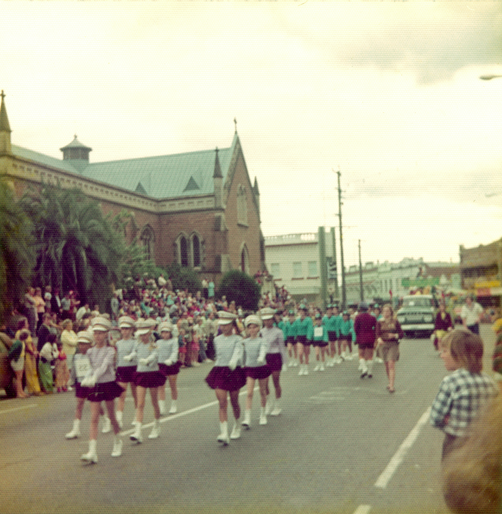 Marching girls at the Colour City Carnival parade, Ipswich, 1975