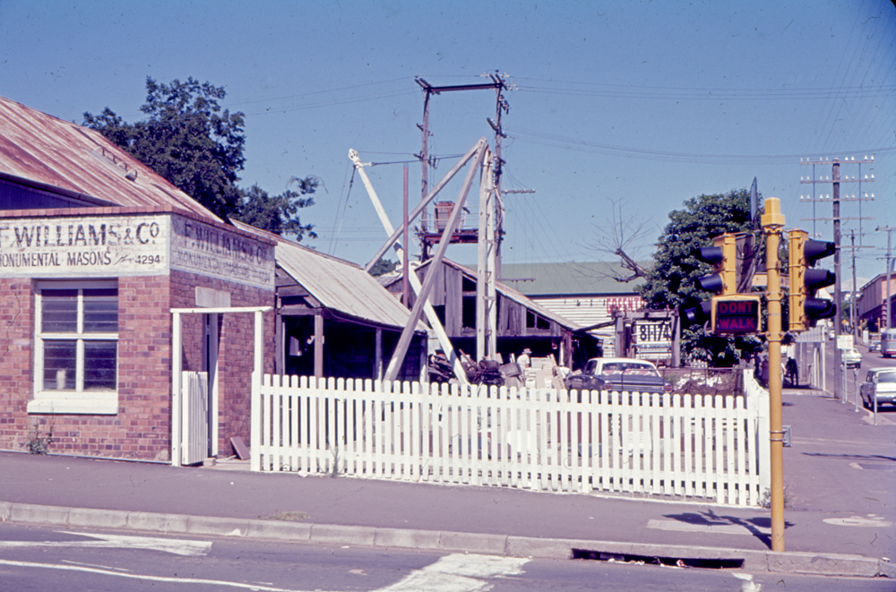 F. Williams stonemasons on the corner of Limestone and East Streets, Ipswich, 1970
