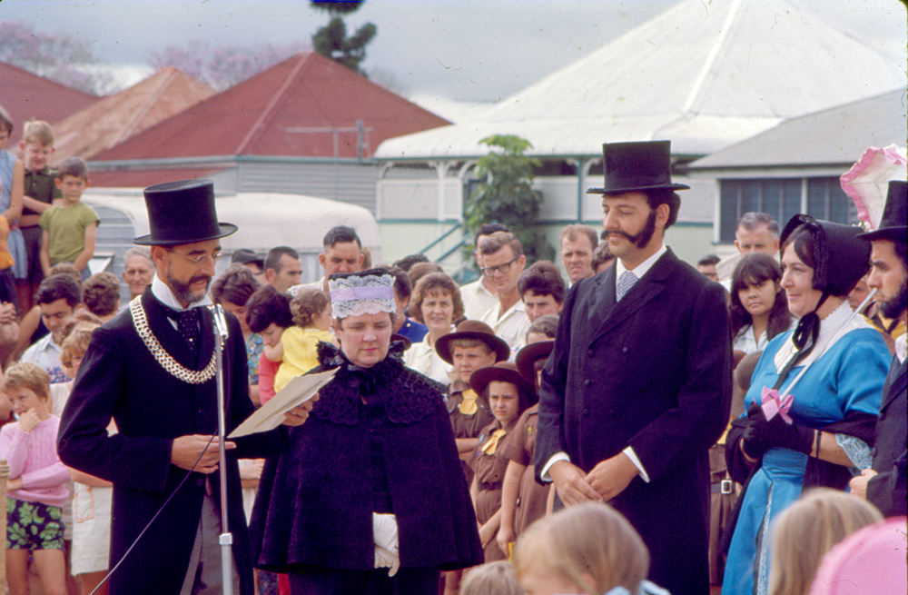 Re-enactment of opening of the Ipswich to Grandchester  railway line, North Ipswich, 1965