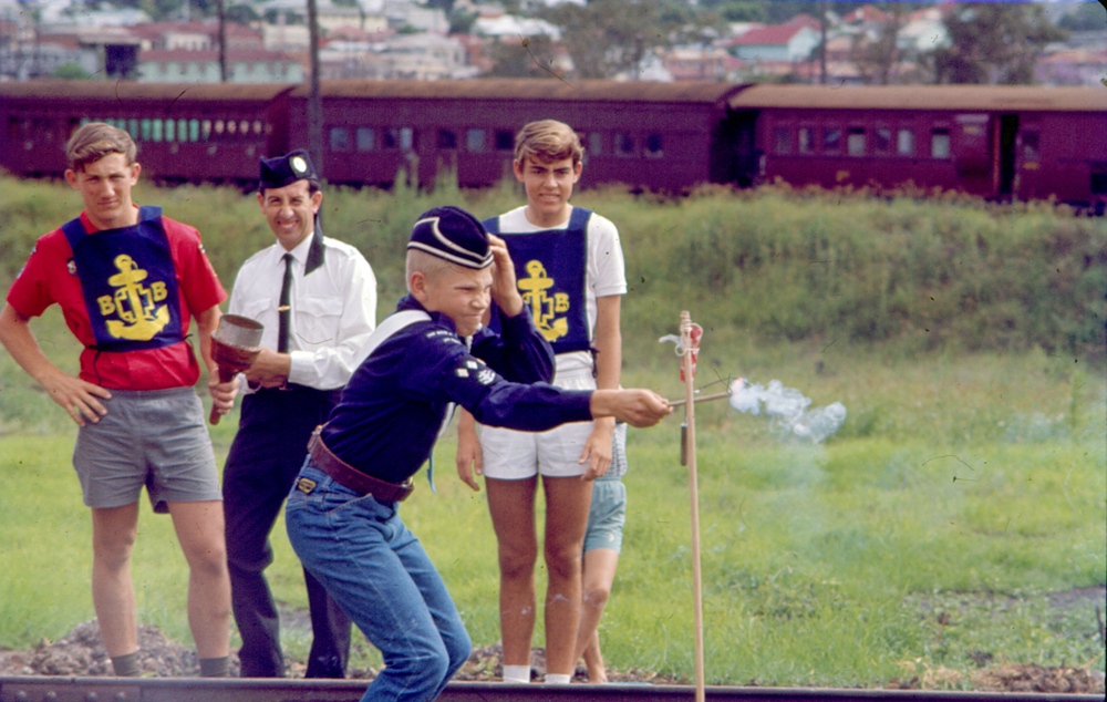 Part of the re-enactment of the opening of the Ipswich to Grandchester railway line, North Ipswich, 1965