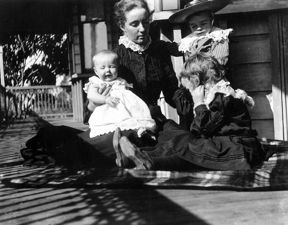 Charlotte Elsie Jones with her children, Queenie, Merv and Audrey, at 'Oakleigh', Redbank Plains, Ipswich, 1902