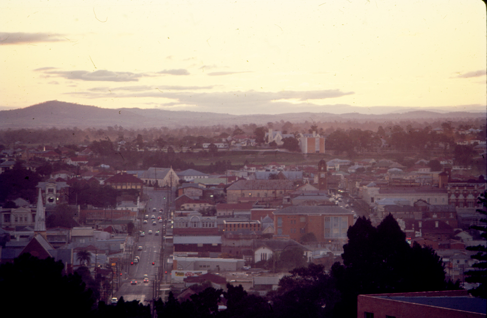 Panoramic view of Ipswich from Queens Park at dusk, Ipswich, 1969