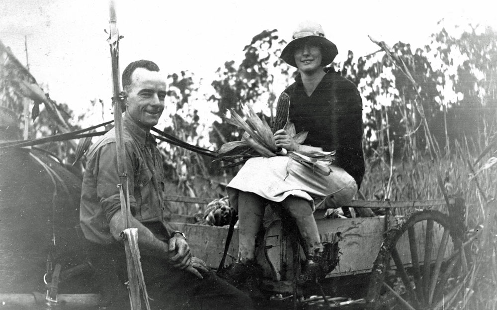 Merv Jones and Doris Harlock, at the spring between Oakleigh (house) and Pentwyn (house), Redbank Plains, Ipswich, 1920s