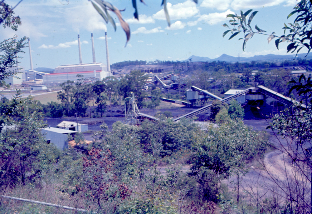 Swanbank Power Station and coal mine in foreground, Swanbank, Ipswich, 1972