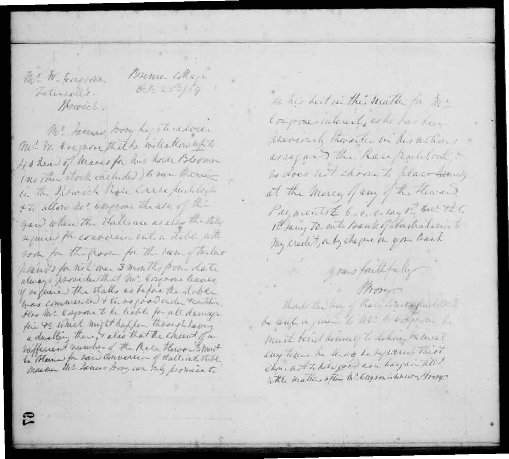 Letter written by James Ivory to W. Cosgrove, 1869