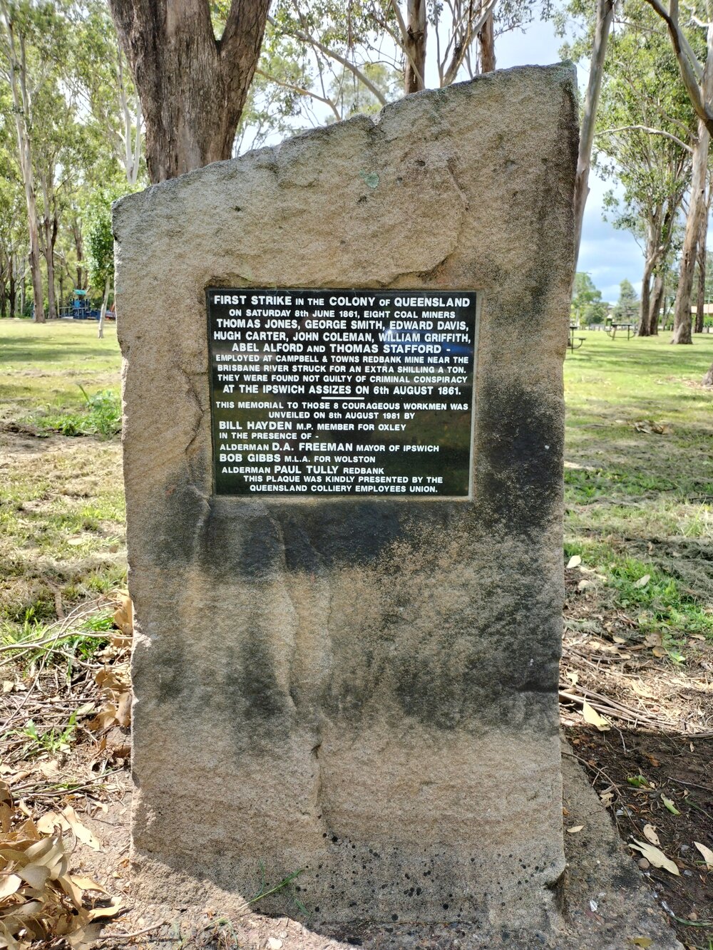 Queensland&rsquo;s First Labor Strike Memorial, Collingwood Drive, No. 2A, Collingwood/Goupong Park, Ipswich, 2024 