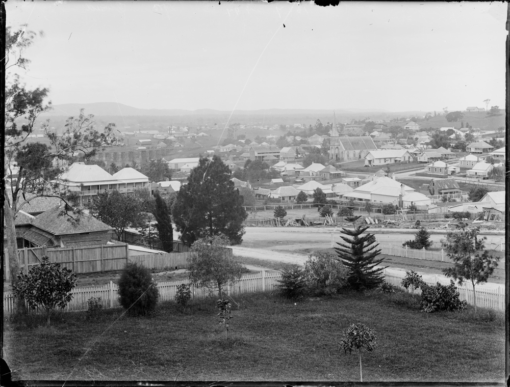 View looking north east from South Street towards Limestone Hill, Ipswich, 1893