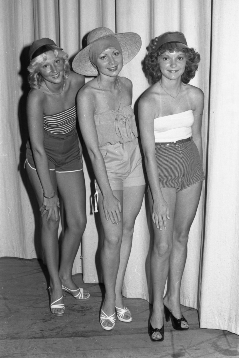 Unidentified women modelling casualwear, Ipswich, December 1977