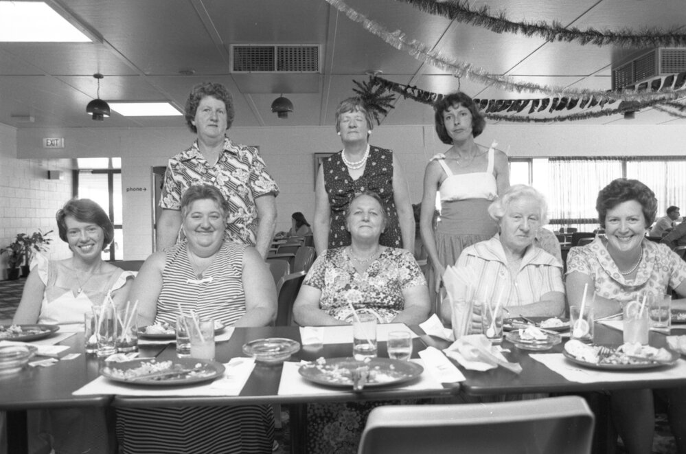 Unidentified group of women at a Christmas party, Ipswich, December 1977