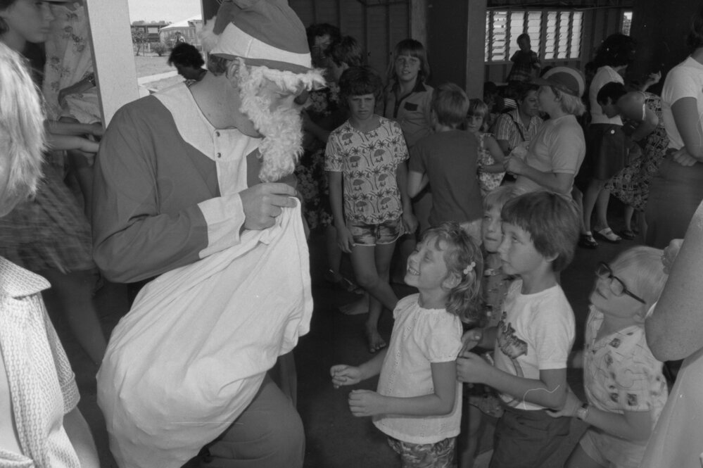 Children meeting Santa, Ipswich, December 1977