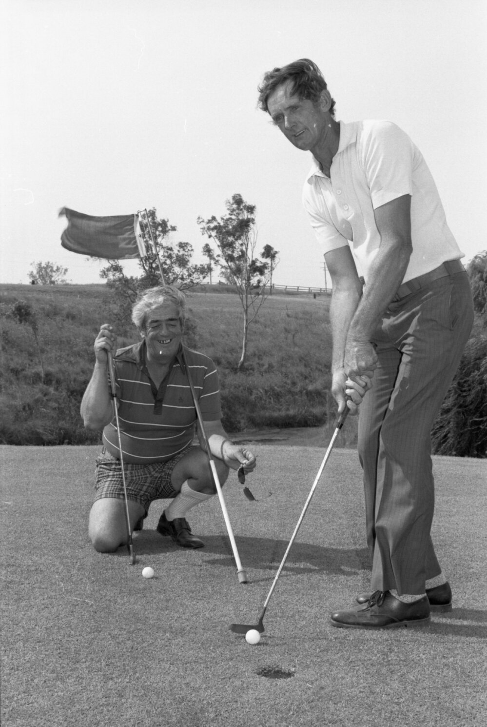 Thought to be golf club members at Sandy Gallop Golf Club, Churchill, December 1977