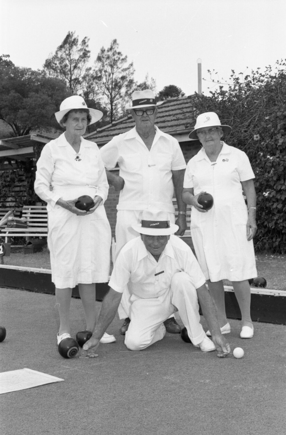 Bowlers on a bowling green, Ipswich, January 1978