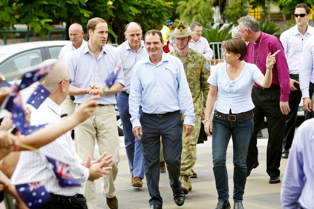 William, Prince of Wales at West Moreton Anglican College, Karrabin, Ipswich, 2011 with Paul Pisasale and Anna Bligh and other dignitaries 
