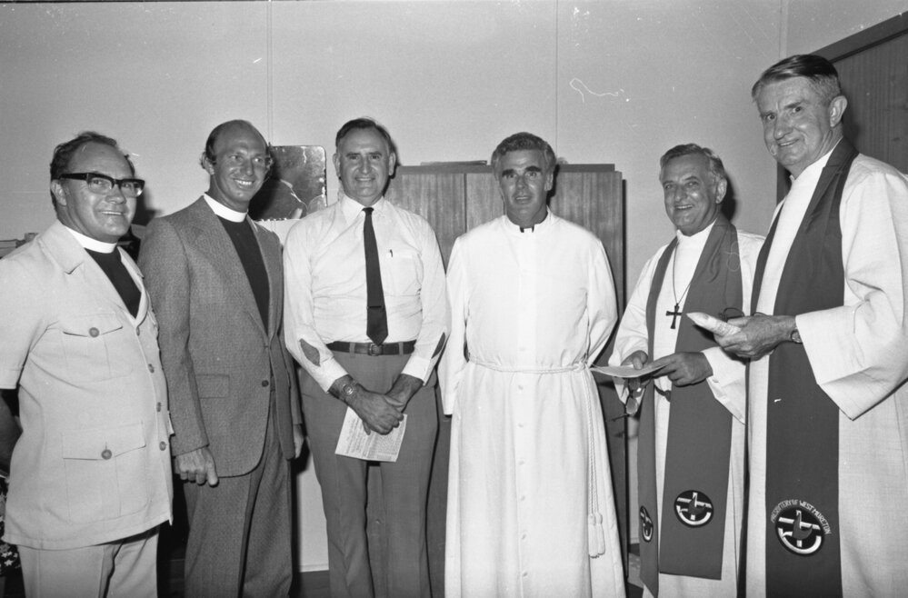 Members of the Uniting Church of Australia induct a new member, Ipswich, Queensland, January 1978