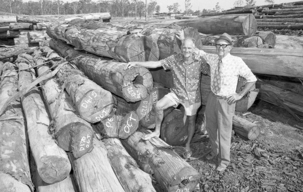 Ron &amp; Ted Kruger at Kruger Sawmills, Bundamba, December 1977