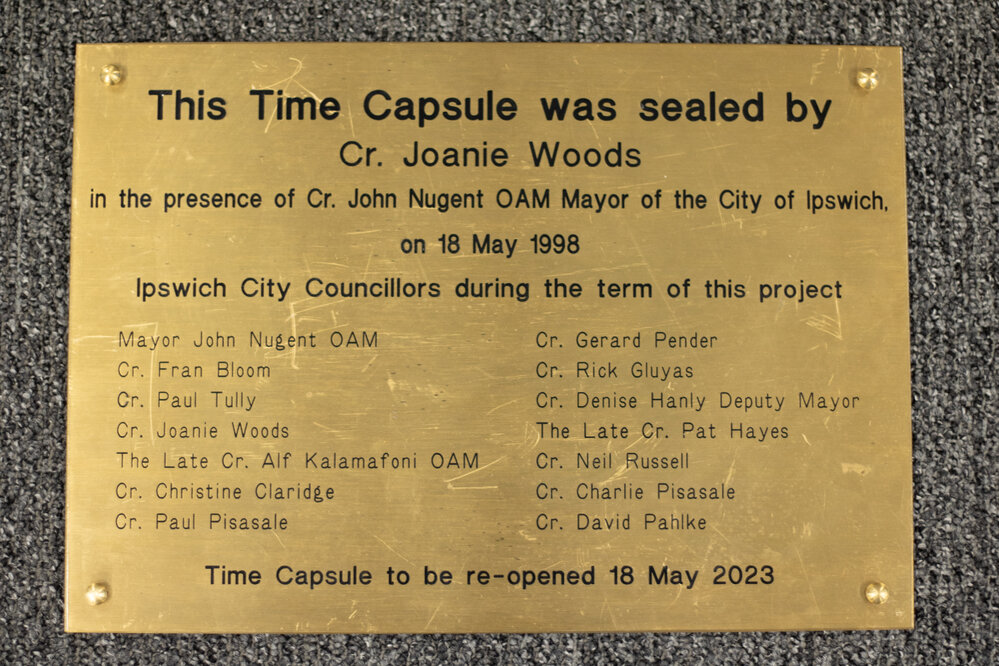 Time Capsule plaque, Ipswich, February 1998