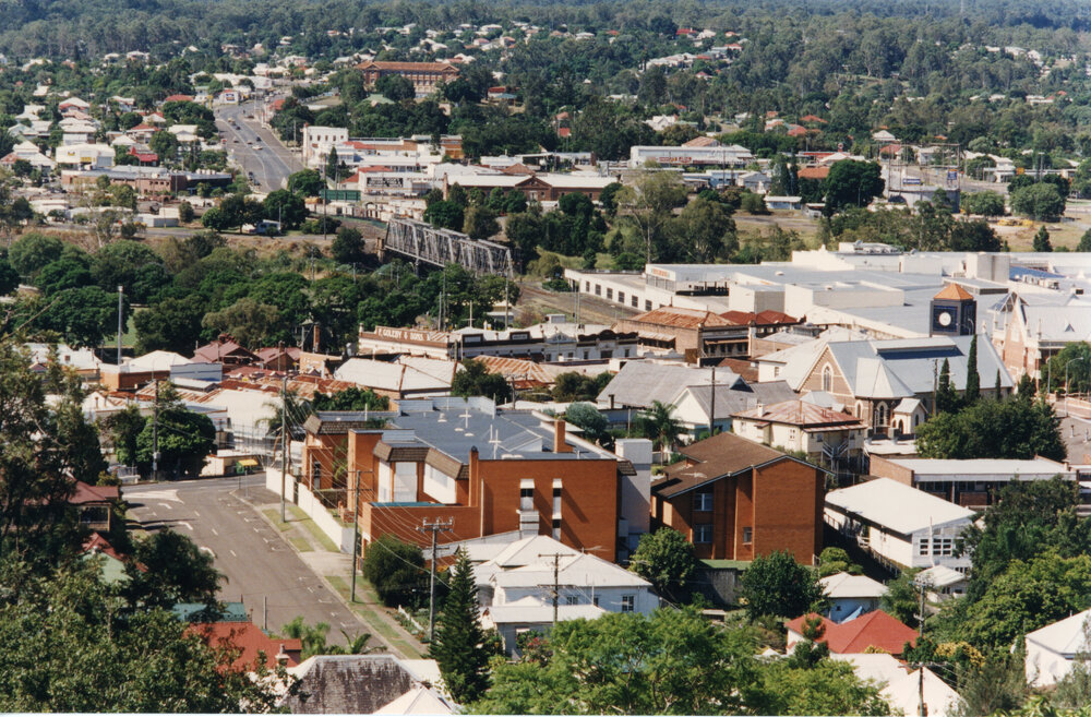 Looking towards North Ipswich from Denmark Hill Water Tower, Ipswich, February 1998