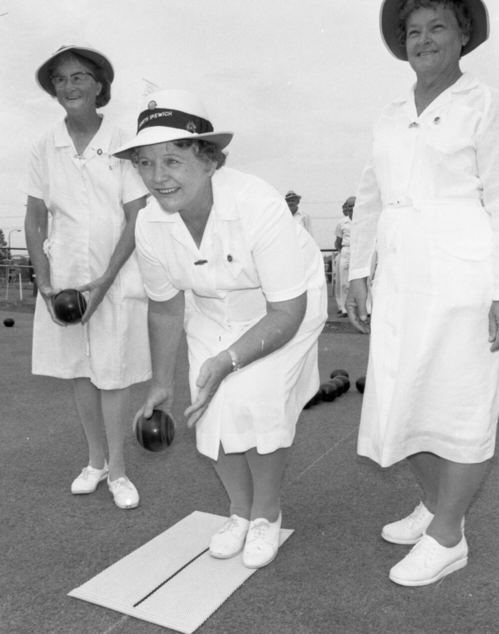 Women playing Lawn Bowls at the North Ipswich Bowls Club, North Ipswich, December 1977