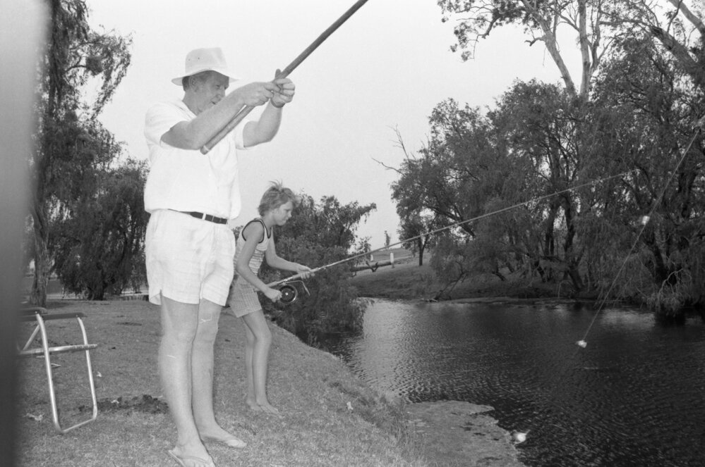 Fishing in Warrill Creek, Ipswich, December 1977