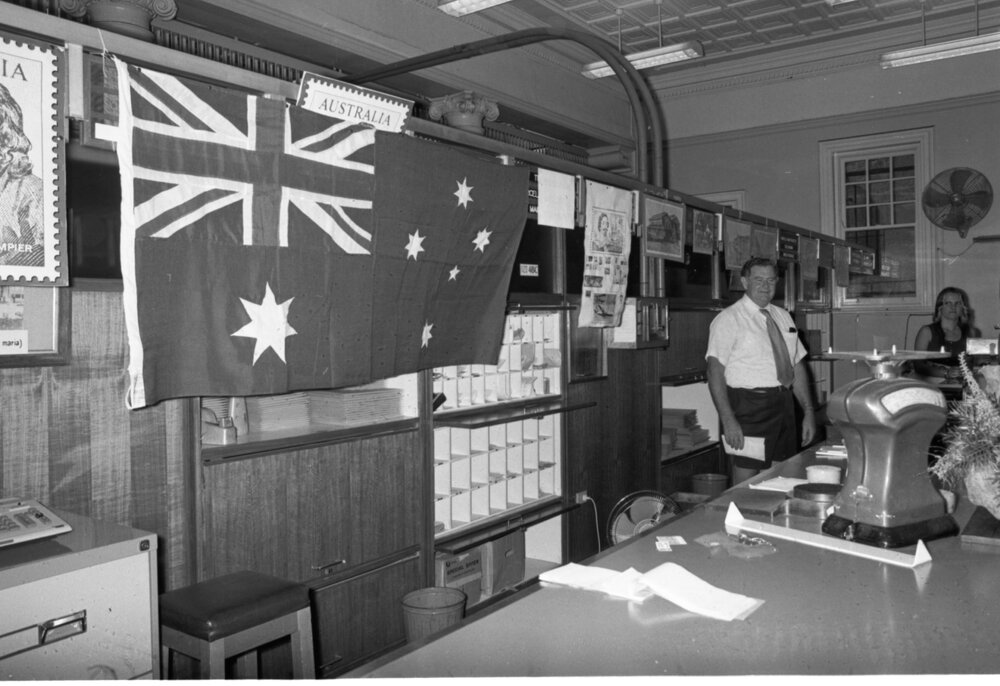 Ipswich General Post Office debuts new 18c stamp for Australia Day, Ipswich, Queensland, January 1978