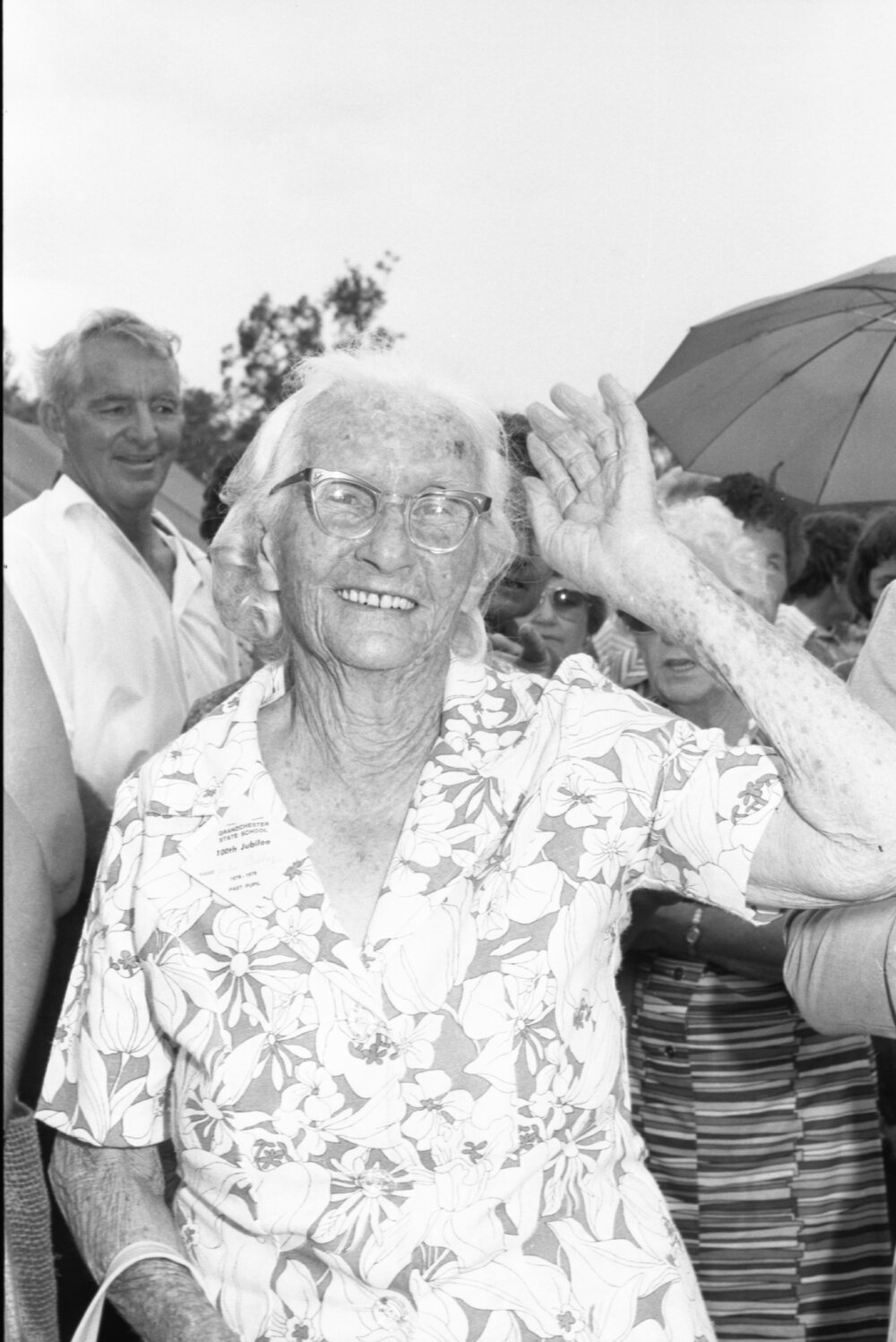 Former pupil attending the Grandchester State School centenary celebration, Grandchester, Ipswich, January 1978