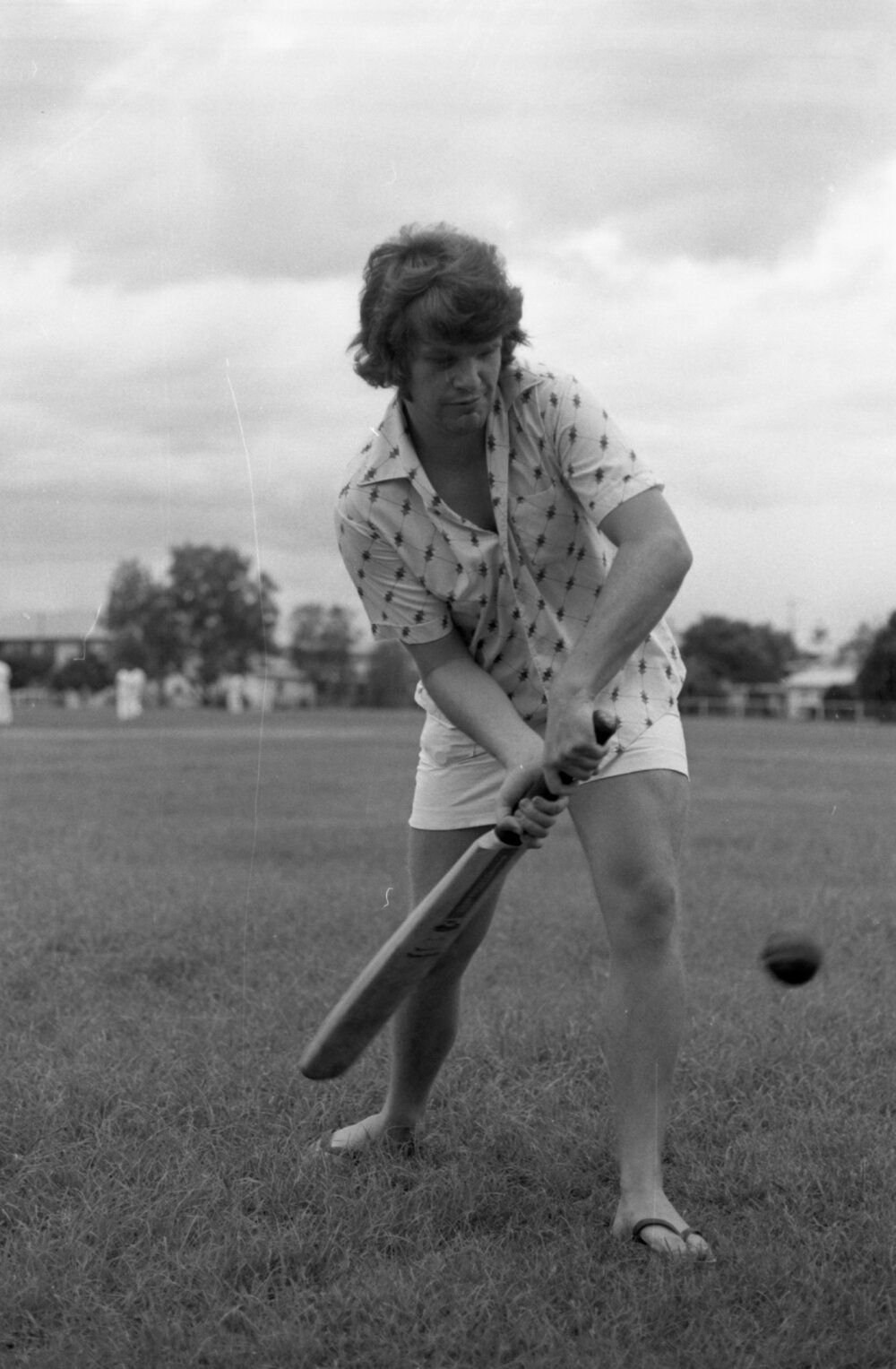 Greg Duck on a cricket pitch, Ipswich, January 1978
