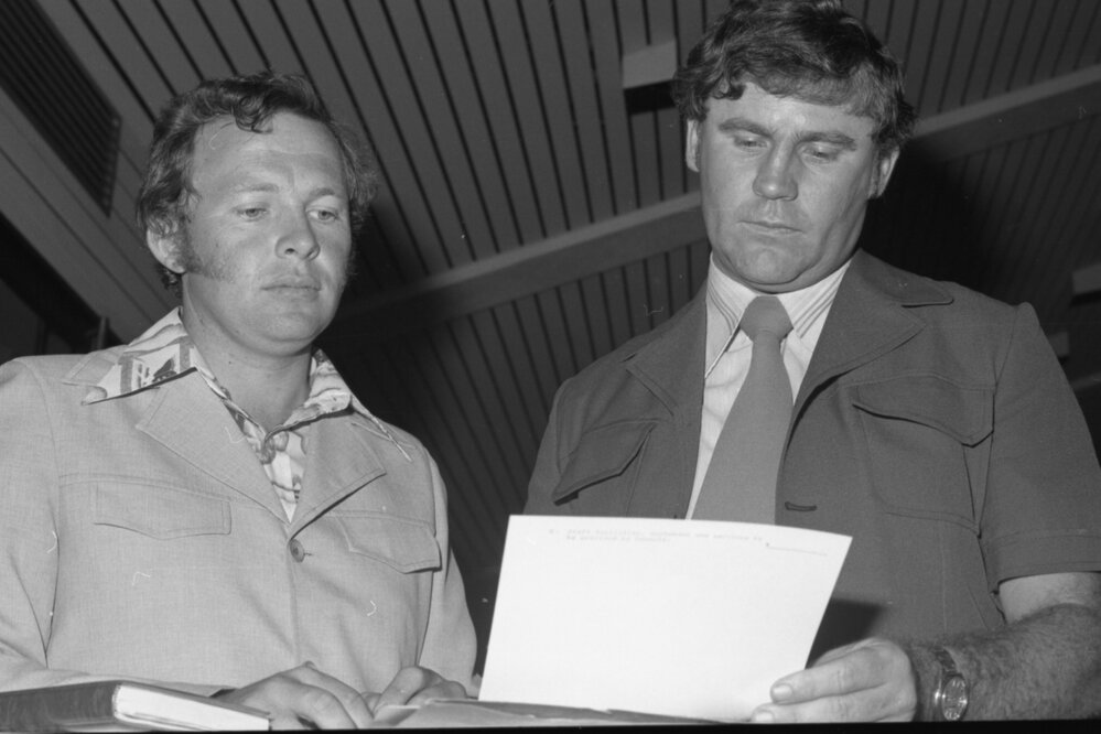 David Underwood, member for Ipswich West, and Bob Gibbs, member for Wolston, Ipswich, January 1978