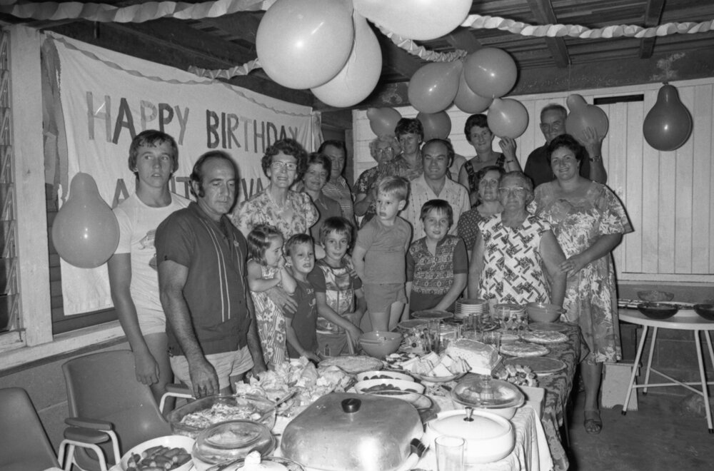 Eva Hardie on her birthday, Ipswich, December 1977