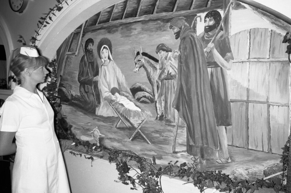 Nativity mural at Ipswich General Hospital, Ipswich, December 1977