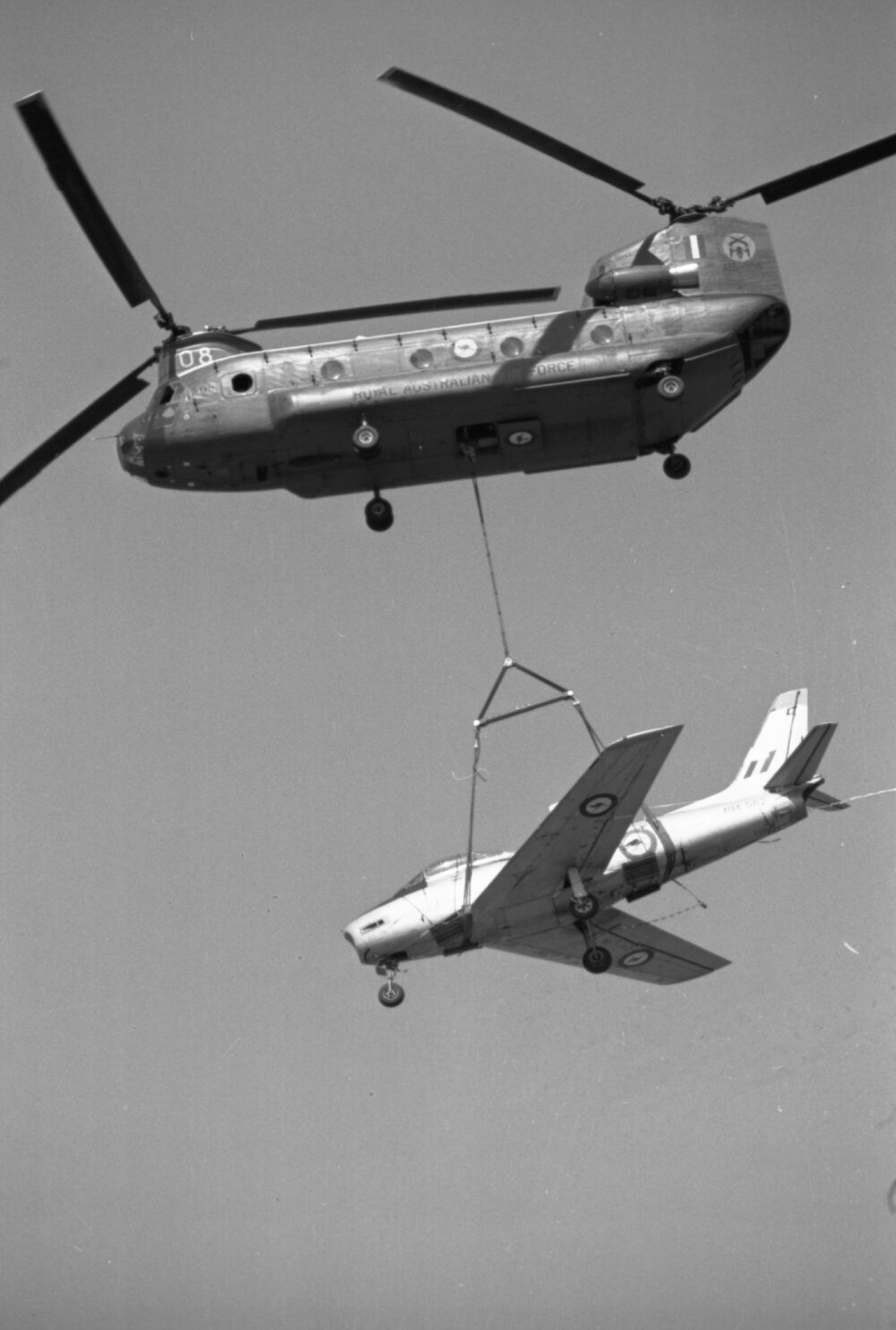 Helicopters at an air show at Amberley, November 1977