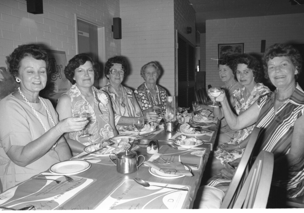 Unidentified women at luncheon at the Palais Royal Tavern, Ipswich, February 1978