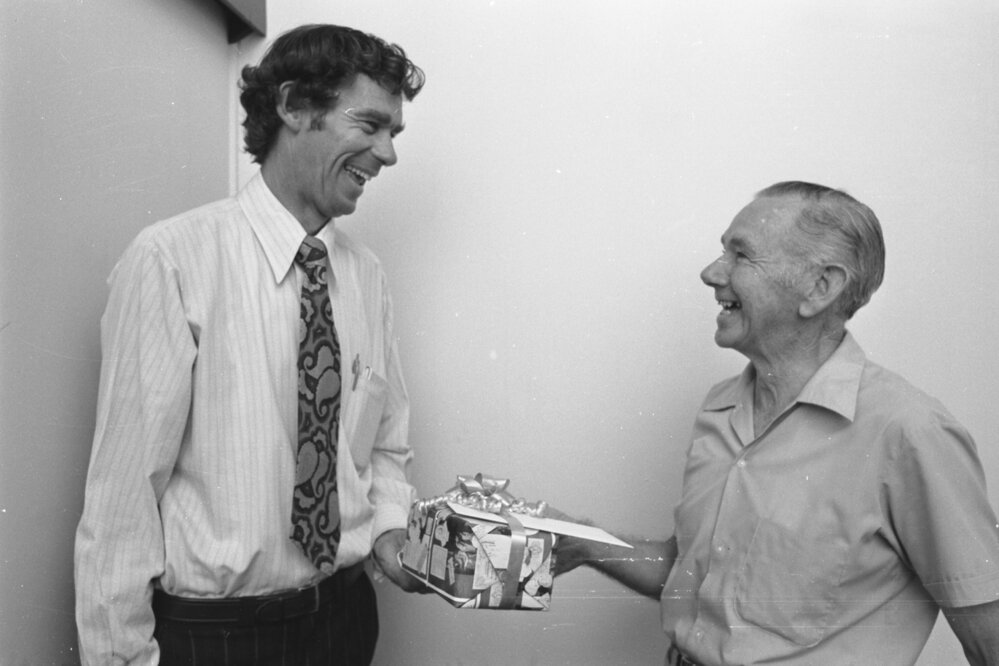 Thought to be Roderick Borrowdale with unidentified man, Ipswich, Queensland, February 1978