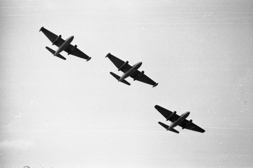 Planes &amp; fighter jets at an air show at Amberley, November 1977