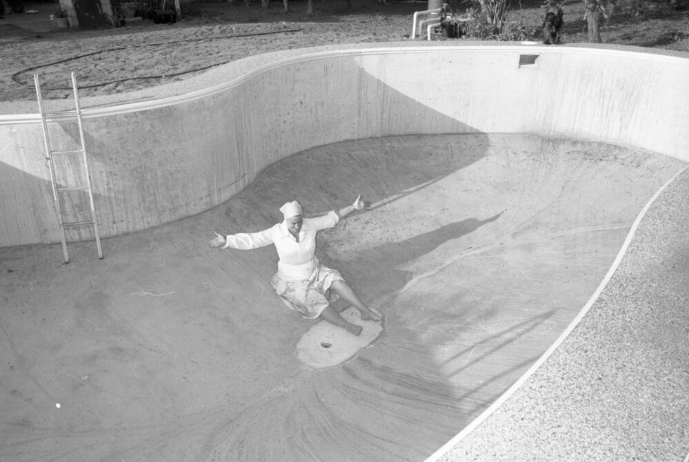 Georgie Conway in an empty pool, Ipswich, November 1977