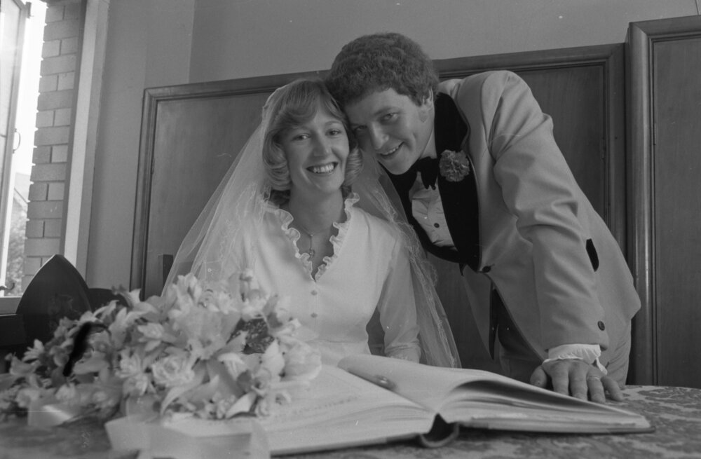 Unidentified newlywed couple, Ipswich, Queensland, February 1978
