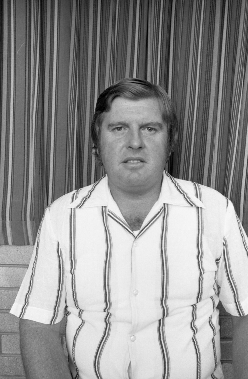 Unidentified man in striped shirt, Ipswich, Queensland, 13th February 1978