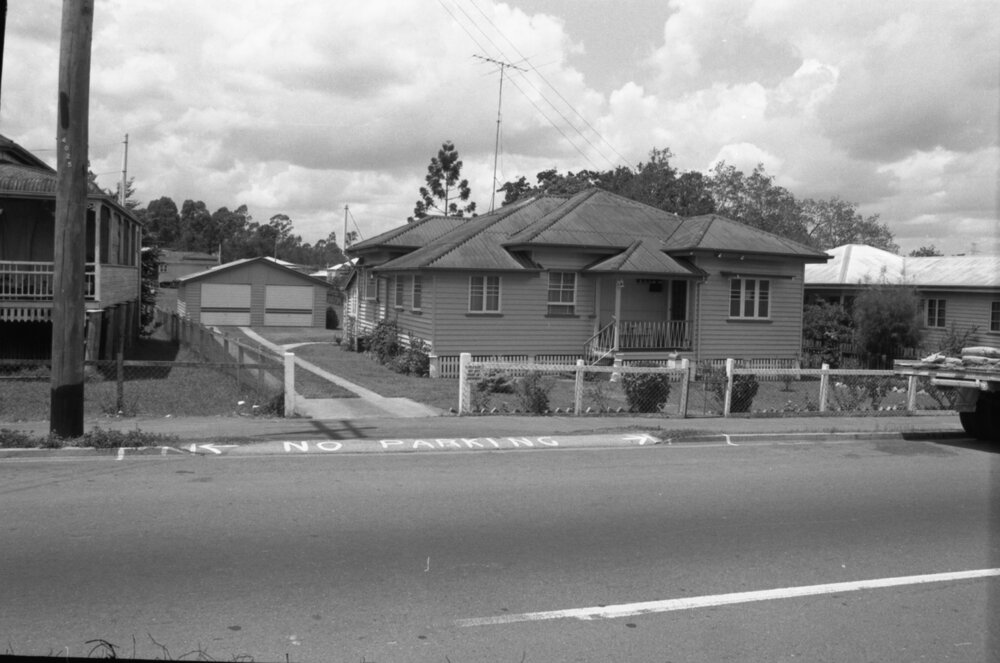Unidentified house with 'No Parking' painted on the kerb, Ipswich, Queensland, 14th February 1978
