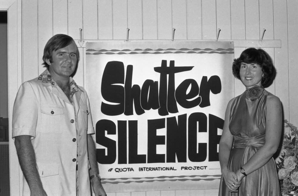 Quota International presenting their Shatter Silence campaign, Ipswich, Queensland, 16th February 1978