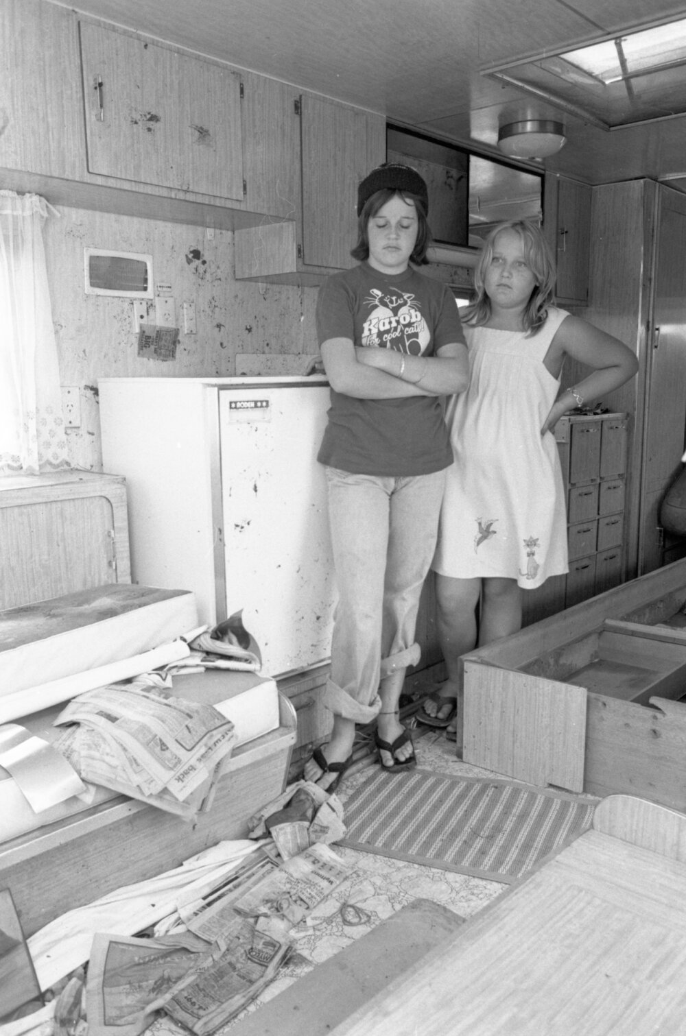Caravan destroyed by storm, Ipswich, November 1977